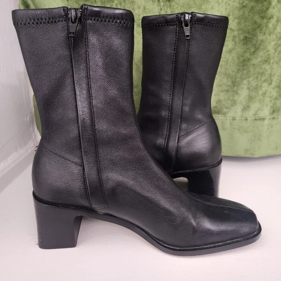 & Other Stories Black Leather Sock Heeled Ankle Boots - Picture 5 of 11